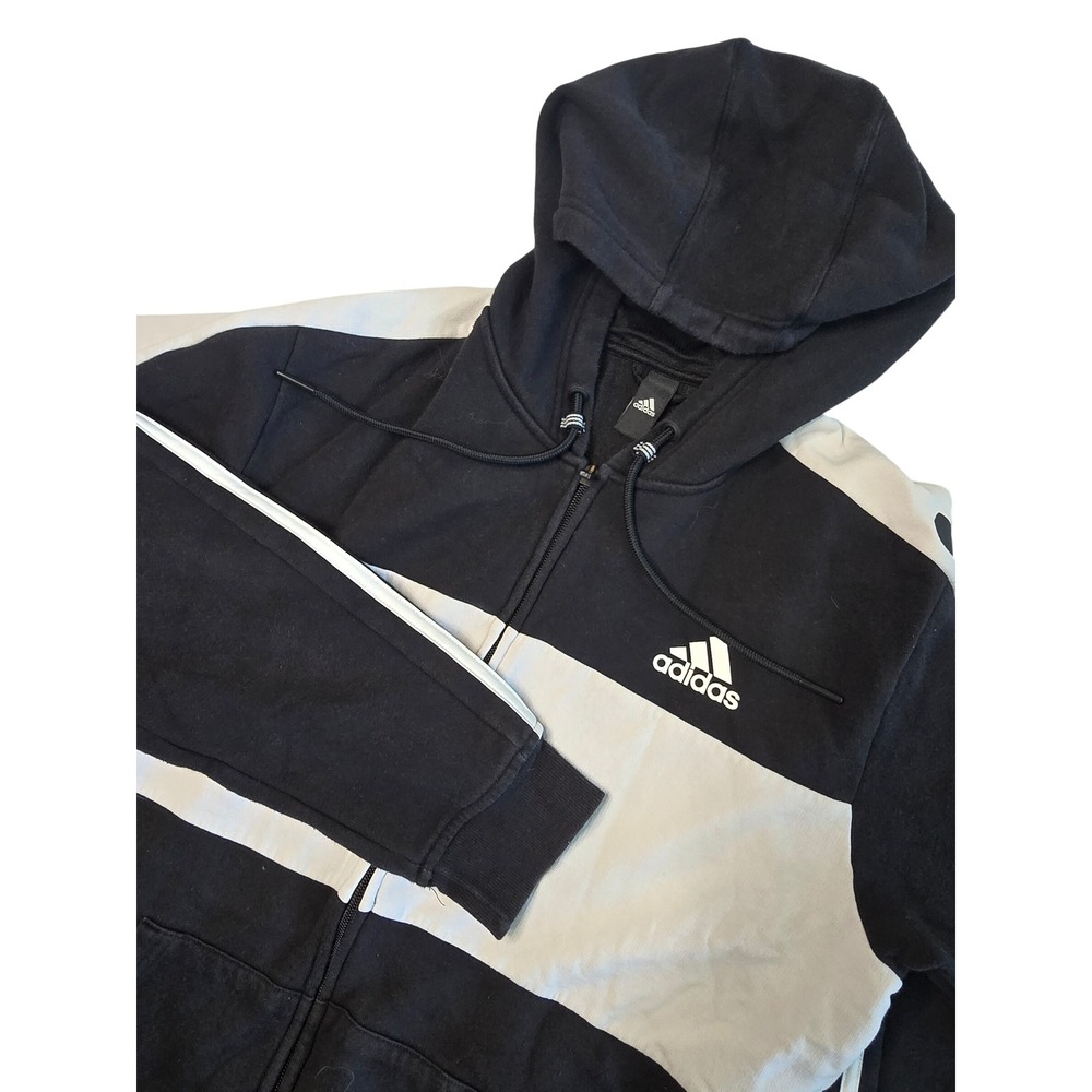 adidas Essentials Colorblock Full Zip Hoodie Mens Large Black Spellout Logo L
